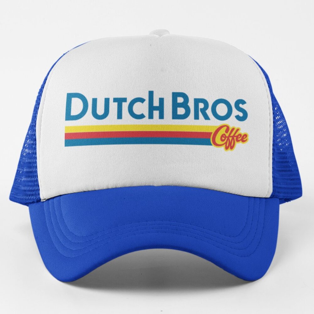 NEW Dutch Bros Coffee Wordmark Foam Trucker Mesh Snapback Hat 2-TONE BLUE WHITE